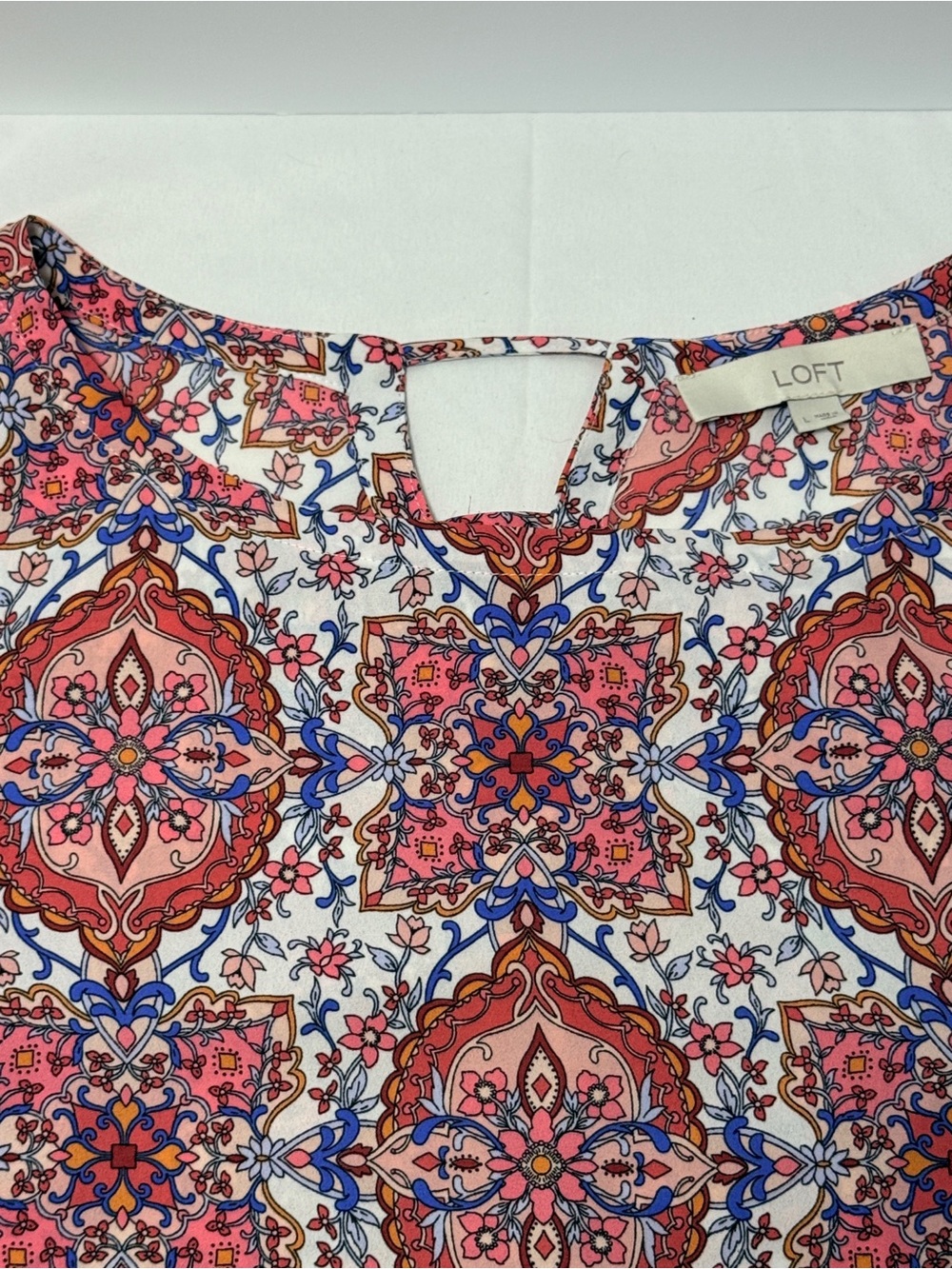 LOFT Pink Floral Mosaic Keyhole Back Top